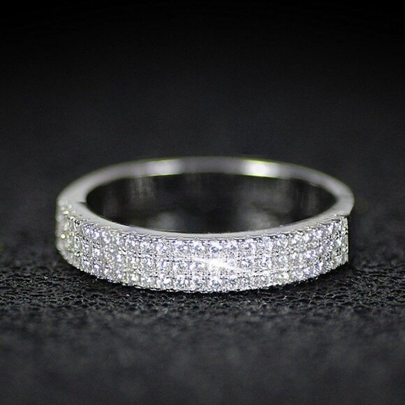 Plain Trendy Round Gems Full Around Filled Eternity Zircon Ring for Women, PD044 - Picture 1 of 4